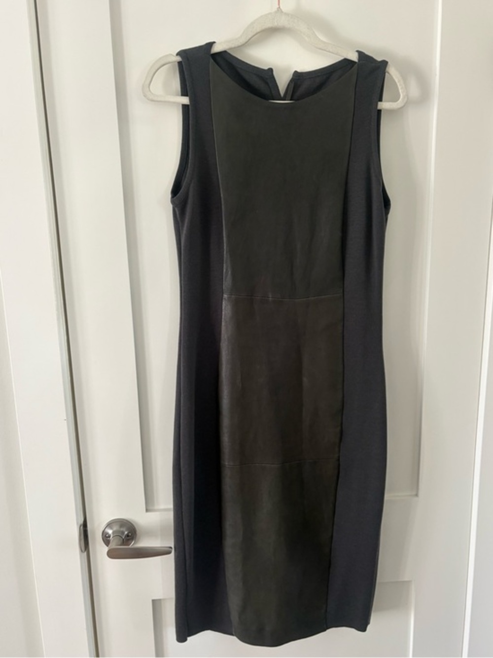 Annette Görtz Merino Wool & Leather Panel sheath Dress Gray • Medium